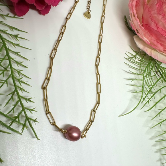 NEW⚜️Pink Freshwater Pearl Chain Necklace - Picture 3 of 5